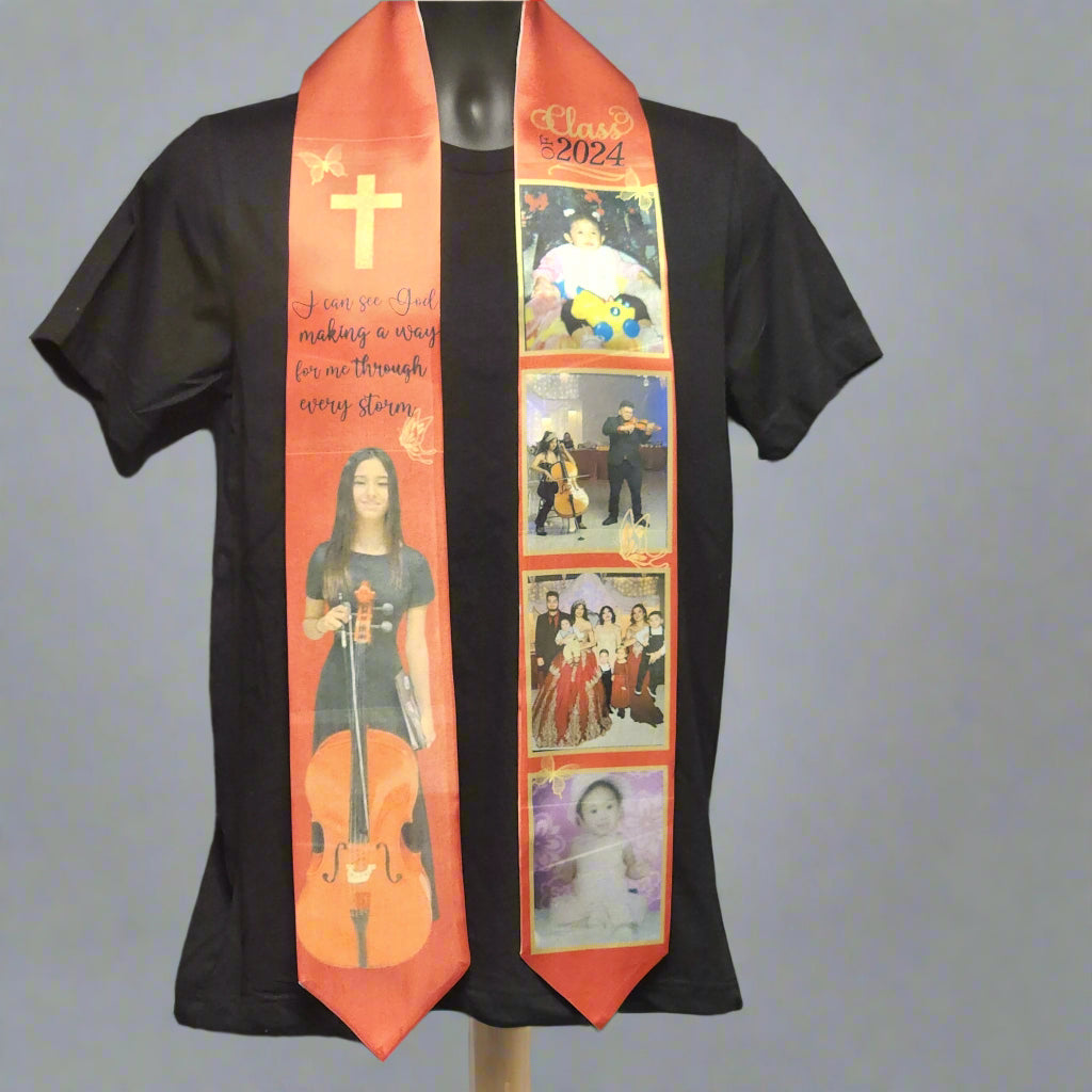 custom graduation stole with pictures and cross