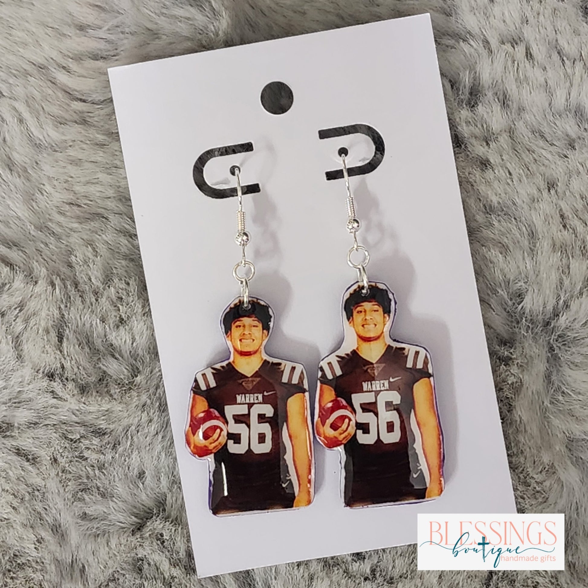 custom photos earrings with picture of football player